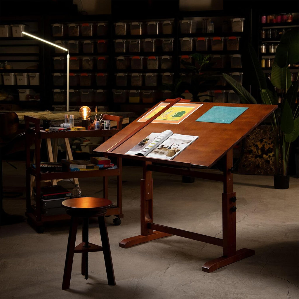Extra-Large Wood Drafting Table and Wooden Stool K421714