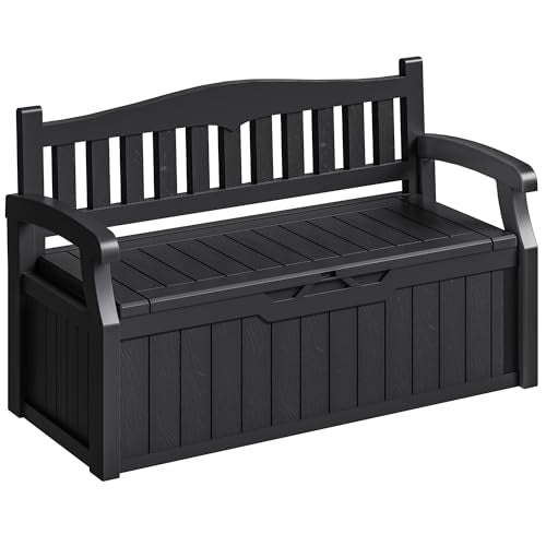 75 Gallon Outdoor Storage Benches Lockable Deck Box Waterproof UV Resistant Grey O544943