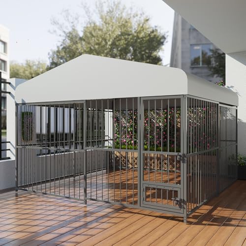 10x10x6 FT Heavy-Duty Outdoor Dog Kennel with Roof Cover and Lock C38324
