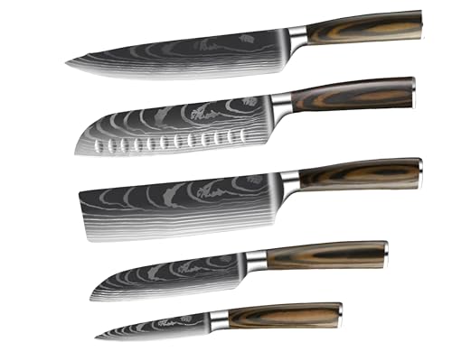 Set of 5 Damascus Steel Chef Knife Y7626
