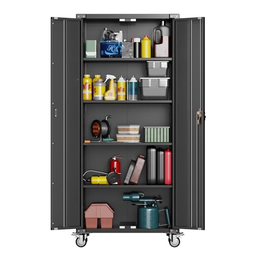 71" Tall Metal Storage Cabinet with 5 Tier Shelves and Locking Doors H54755