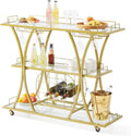 3 Tiers Metal Bar Serving Cart with Wine Rack Glass Holder K4590