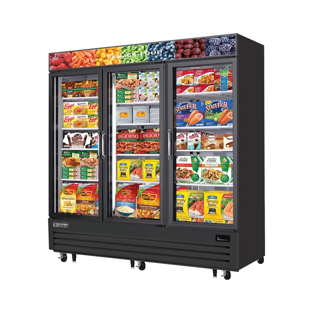 Reach-In Glass Door Merchandiser Freezer, three-section, 69.0 cu. ft. capacity H301