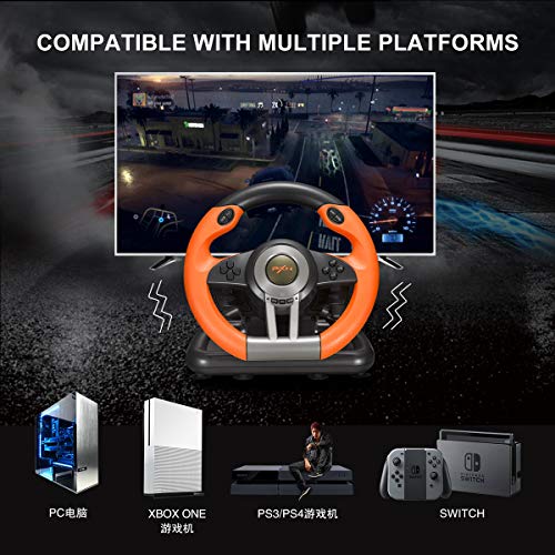 Orange Gaming Racing Wheel with Linear Pedals and Racing Paddles R437655