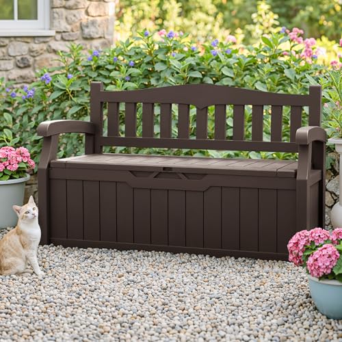 75 Gallon Outdoor Storage Benches Lockable Deck Box Waterproof UV Resistant Grey O544943