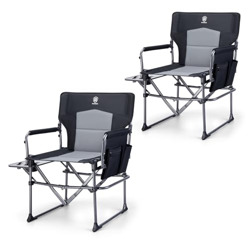 Black Portable Folding Camping Chair with Side Table, 400lbs Z706