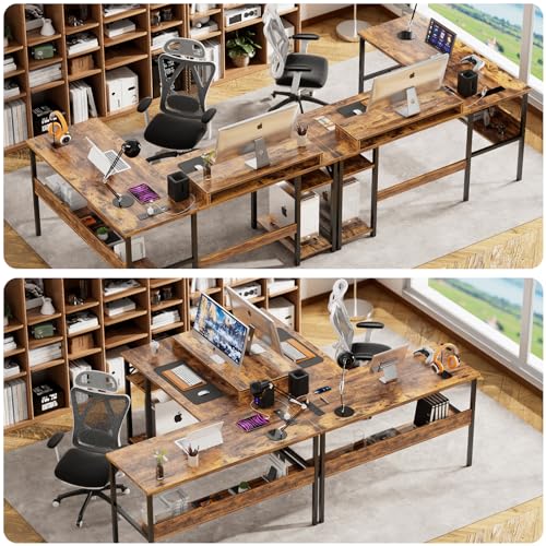 Black Reversible L Shaped Desk with Power Outlets and LED Light R947