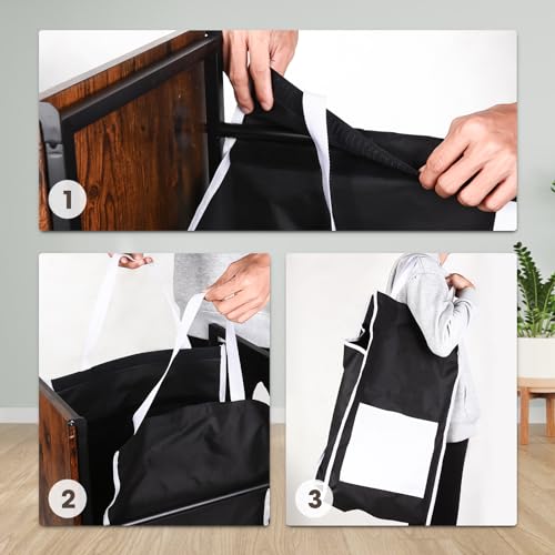 Black Metal Frame Laundry Hamper with Lid and Wheels W88619