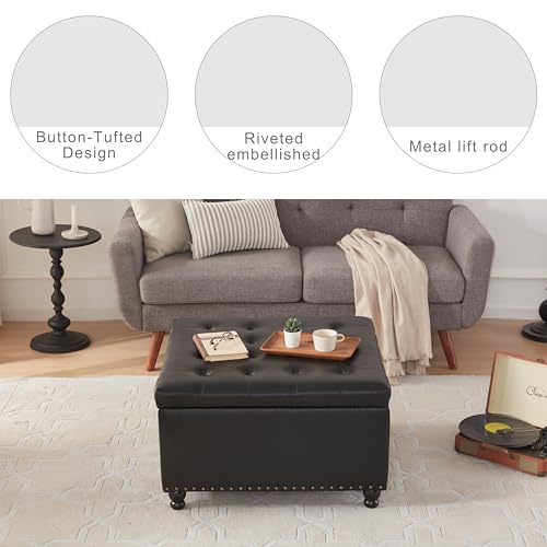 Brown Leather Ottoman Coffee Table with Storage I2641