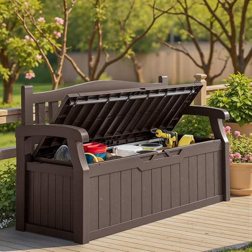 75 Gallon Outdoor Storage Benches Lockable Deck Box Waterproof UV Resistant Grey O544943