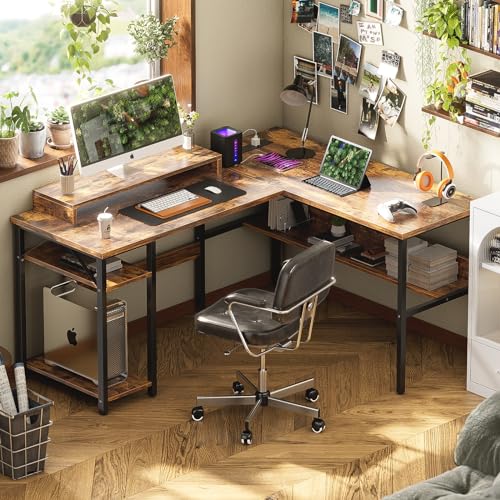 Black Reversible L Shaped Desk with Power Outlets and LED Light R947
